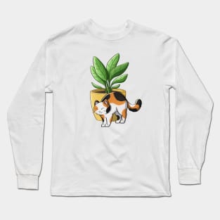 Calico Cat And Plant Long Sleeve T-Shirt